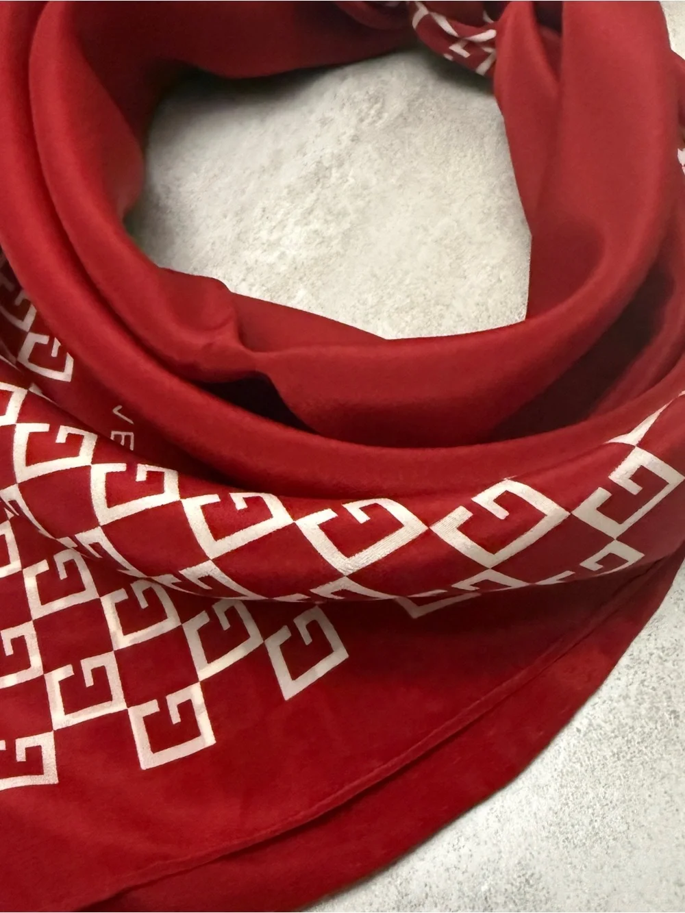 Givenchy Red and White Logo-Block Silk Scarf